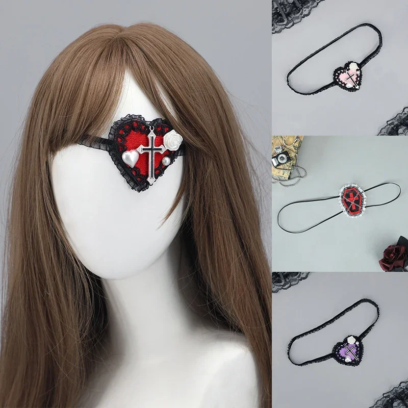 Lolita Gothic One Eye Mask Cosplay Anime Halloween Party Costumes Prop Fancy Dress Christmas Lady Girls Heart Eyewear Xmas Gifts — zdjęcie 2