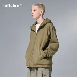 INFLATION Premium Windproof Hooded Jacket Unisex Solid Zipper Loose Hoodie for Men Sports Casual Sweatshirt