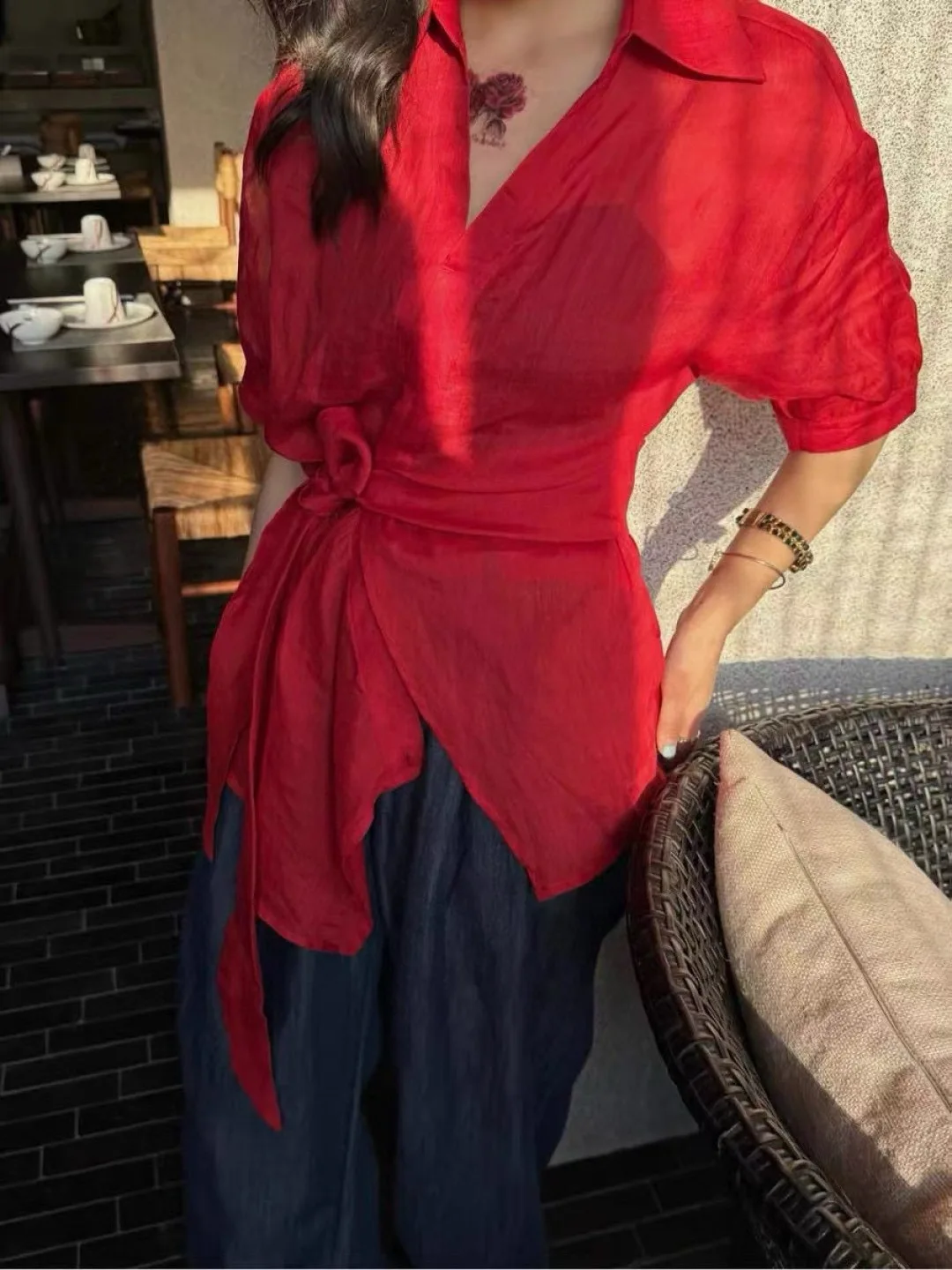 

Summer fashionable solid color linen shirt