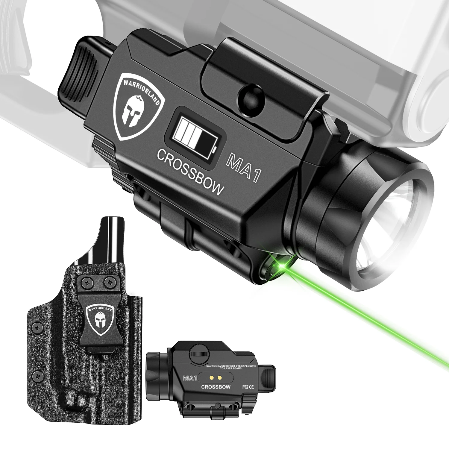 WARRIORLAND Universal Light Laser Compatible with Glock 17/19 KYDEX Holster, White LED & Green Laser Tactical Light,