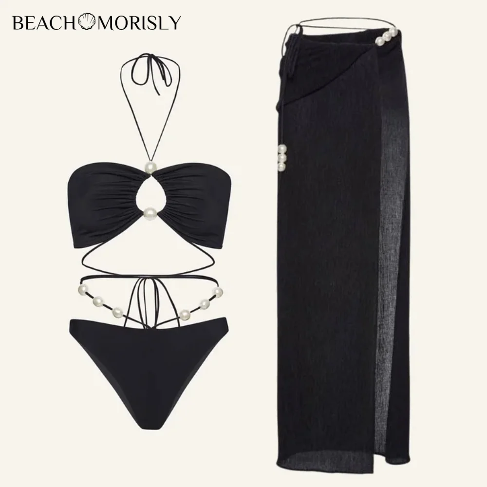 

2024 trend Woman sexy Halterneck Pearl High Waist Bikini set Swimsuit two-piece Swimwear Women luxury Beachwear Bathing Suit