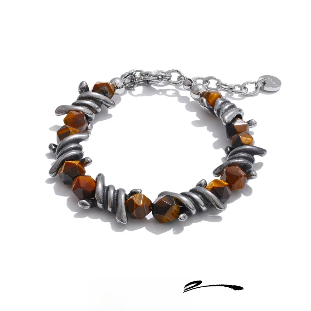 Yhpup 2025 naturel Jade tigre pierre chaîne hommes Bracelet Bracelet en acier inoxydable mode charme bijoux faits à la main accessoires
