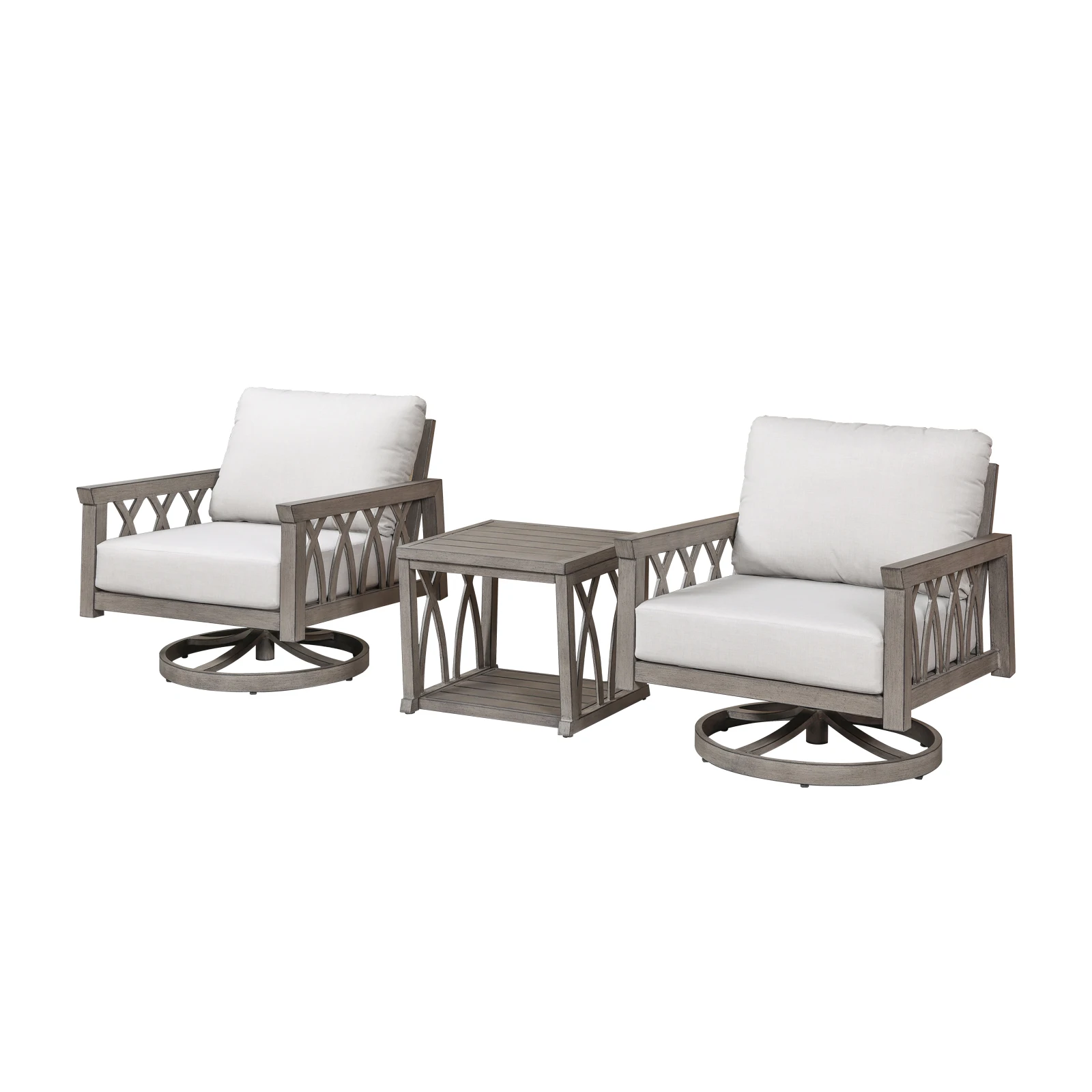 

Вращающийся набор для патио SeeHill из 3 предметов, алюминиевая уличная мебель с 2 вращающимися креслами и приставным столиком