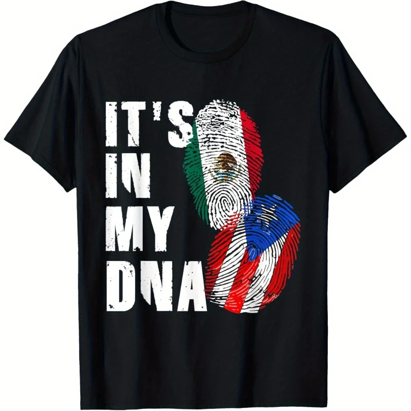 

Mexican And Puerto Rican DNA Mix Flag Heritage T-Shirt Loose style new unisex short sleeved T-shirt casual and comfortable Pure