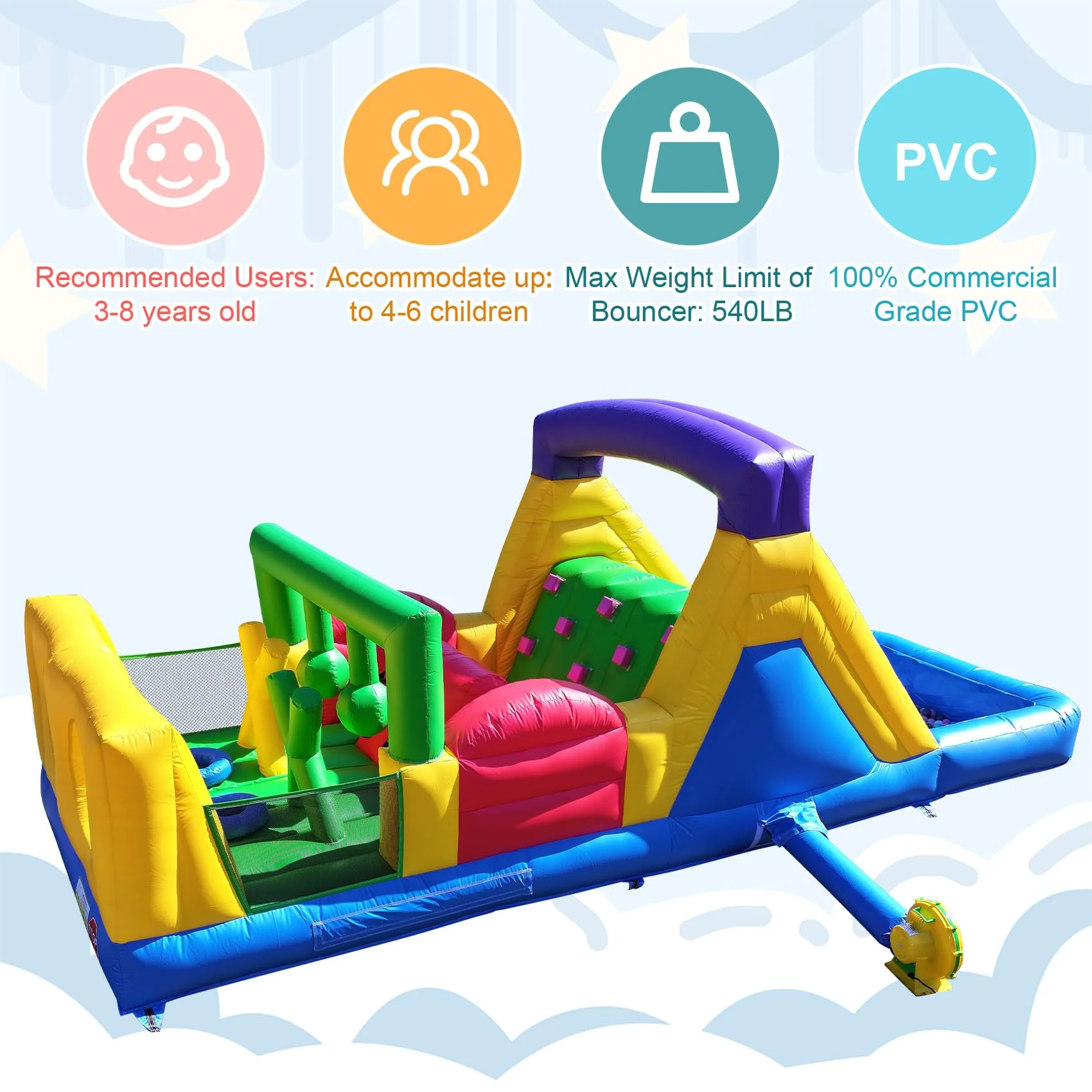 Commerciële 100% PVC opblaasbare springkasteel waterglijbanen opblaasbare hindernisbaan met ballenbak voor kinderfeest leuk racespel