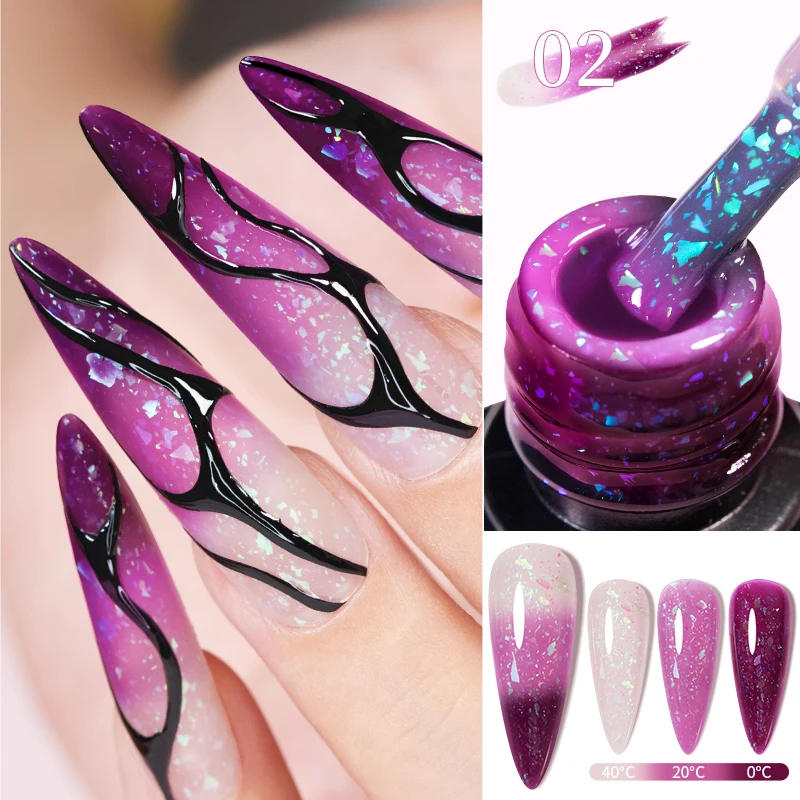 BOZLIN 7.5 مللي تغيير AurorasThermal معطف فوقي هلام طلاء الأظافر عارية الأرجواني بريق إثارة طويلة الأمد مانيكير الفن الورنيش #3