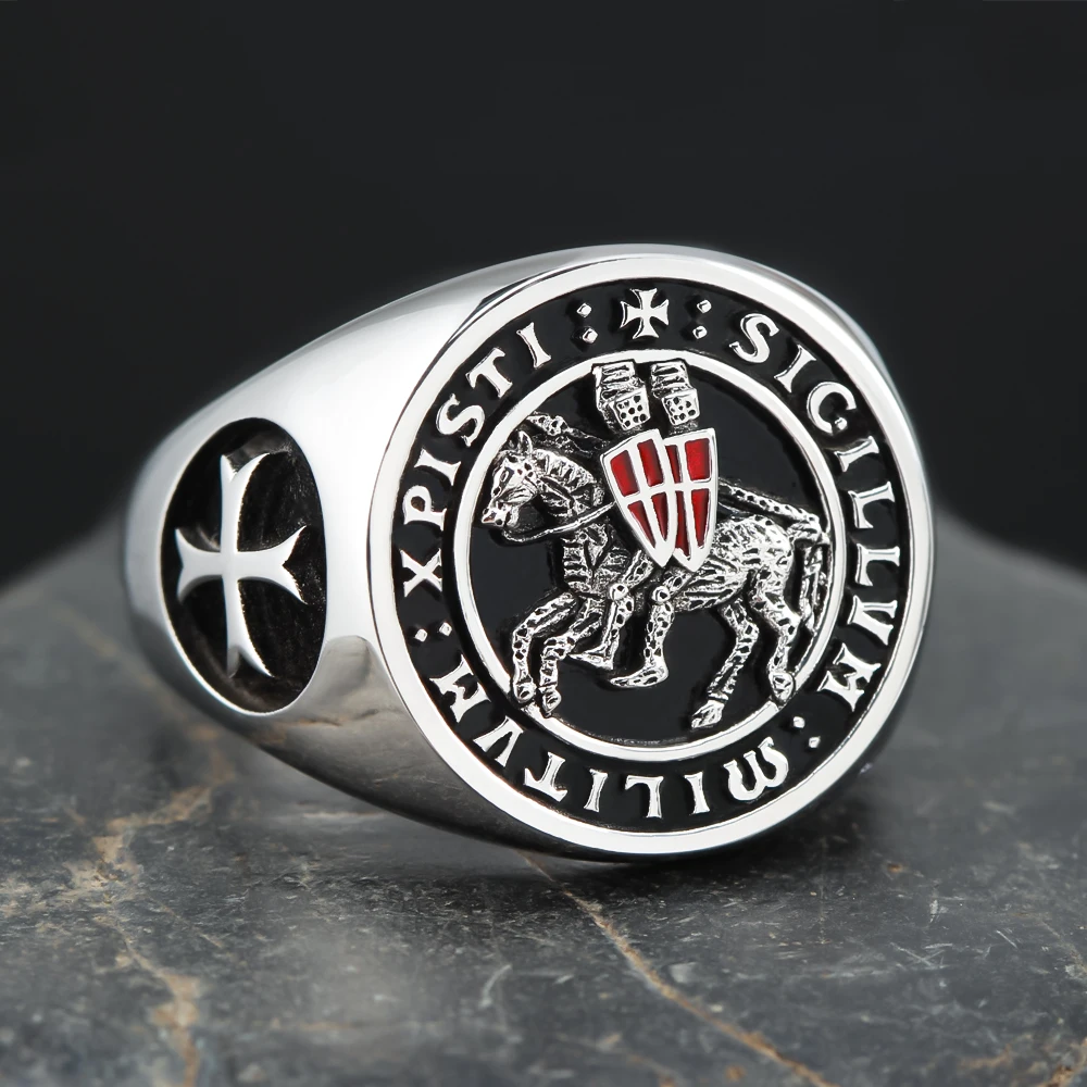 Knights Templar Crusader Shield Grand Master Sigillvm Militvm Xpisti Temple of Solomon Masonic Sterling Silver Ring