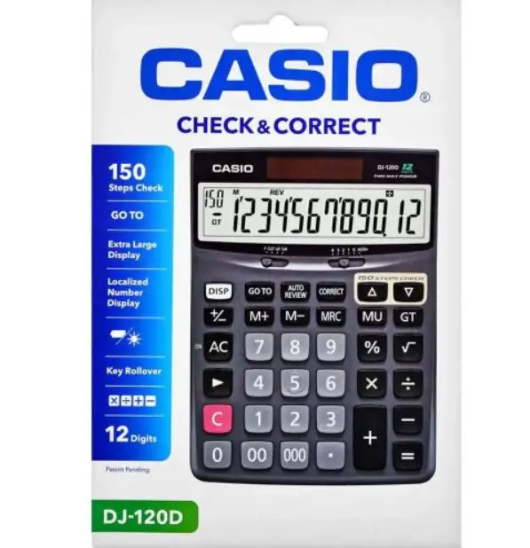 Casio DJ-120D Plus 12 Digit Desktop Calculator Battery Solar Calculator Big Buttons Financial Business Accounting Tool School Student