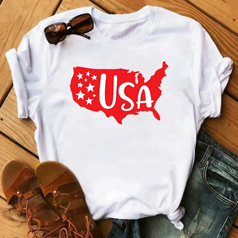 USA  America Independence Day Fashion Sports Women's T-Shirt Harajuku Graphic Clothing Women's Top