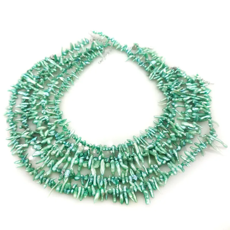 16 بوصة 6-12 ملم عصا خضراء جانبية محفورة لؤلؤ كيشي طبيعي فضفاض