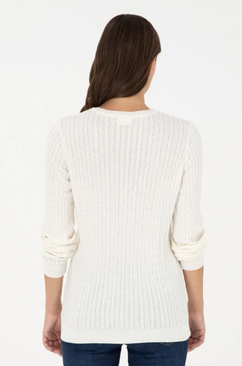 Women's Ecru Basic V Neck Sweater