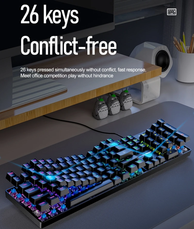 Russian Mechanical Keyboard Gaming Keyboard 100% Layout Spanish Arabic Korean Keyboard Mouse 104 Key RGB Light Wired Numpad SK18