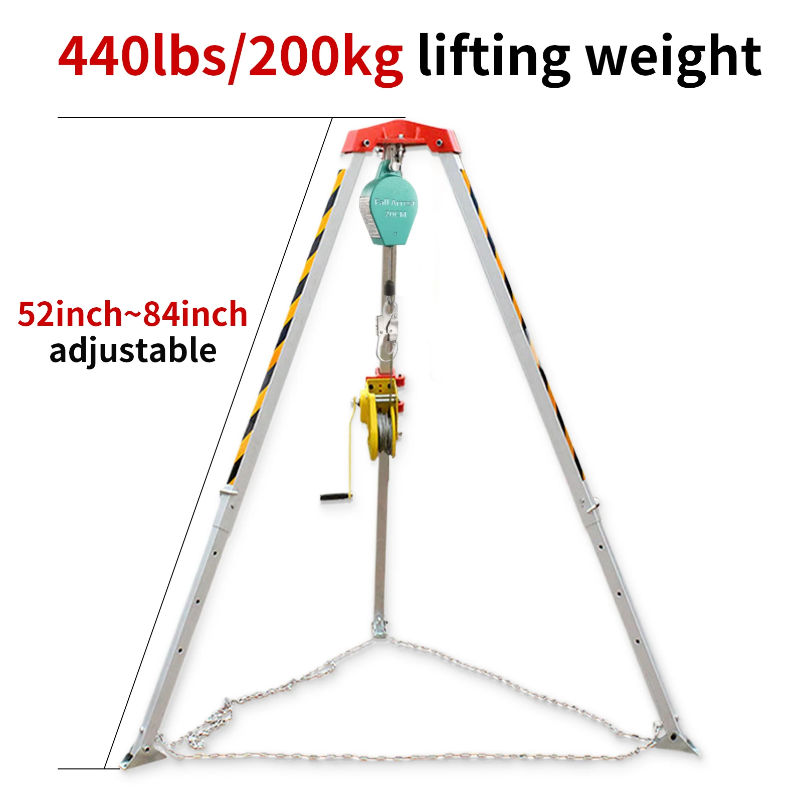 Confined Space Tripod Hoist 1200lbs Winch Fire Emergency Rescue Tripod with 65.6' fall-arrest-kits for Confined Space Rescue