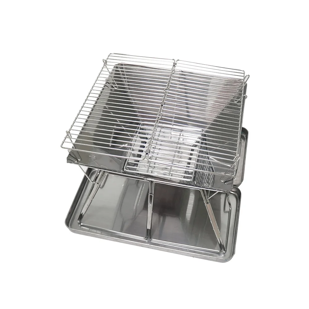 Alaska Black Camping Mini Parrilla de carbón Parrilla de barbacoa Altura ajustable Plegable Fácil Parrilla brasero camping fogata BBQ filete hamburguesa Estufa Horno Carbón Al aire libre Portátil un soporte de brasero
