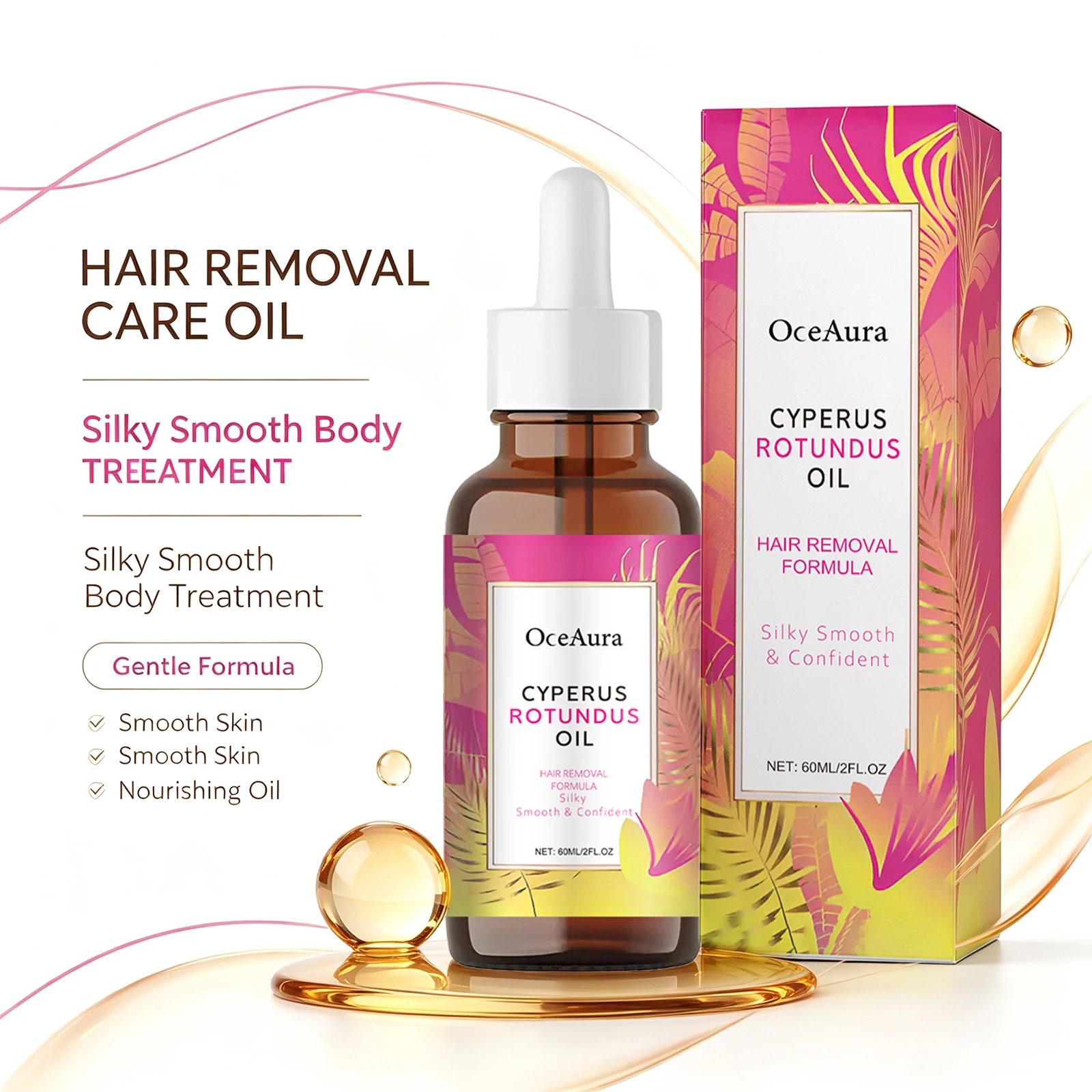 Cyperus Rotundus Oil for Hair Removal Reducing Body Hair Growth Gentle Nourishing Soothing Smooth Delicate Skin Shrinks Pores Hair Inhibition Care Hair Removal Serum