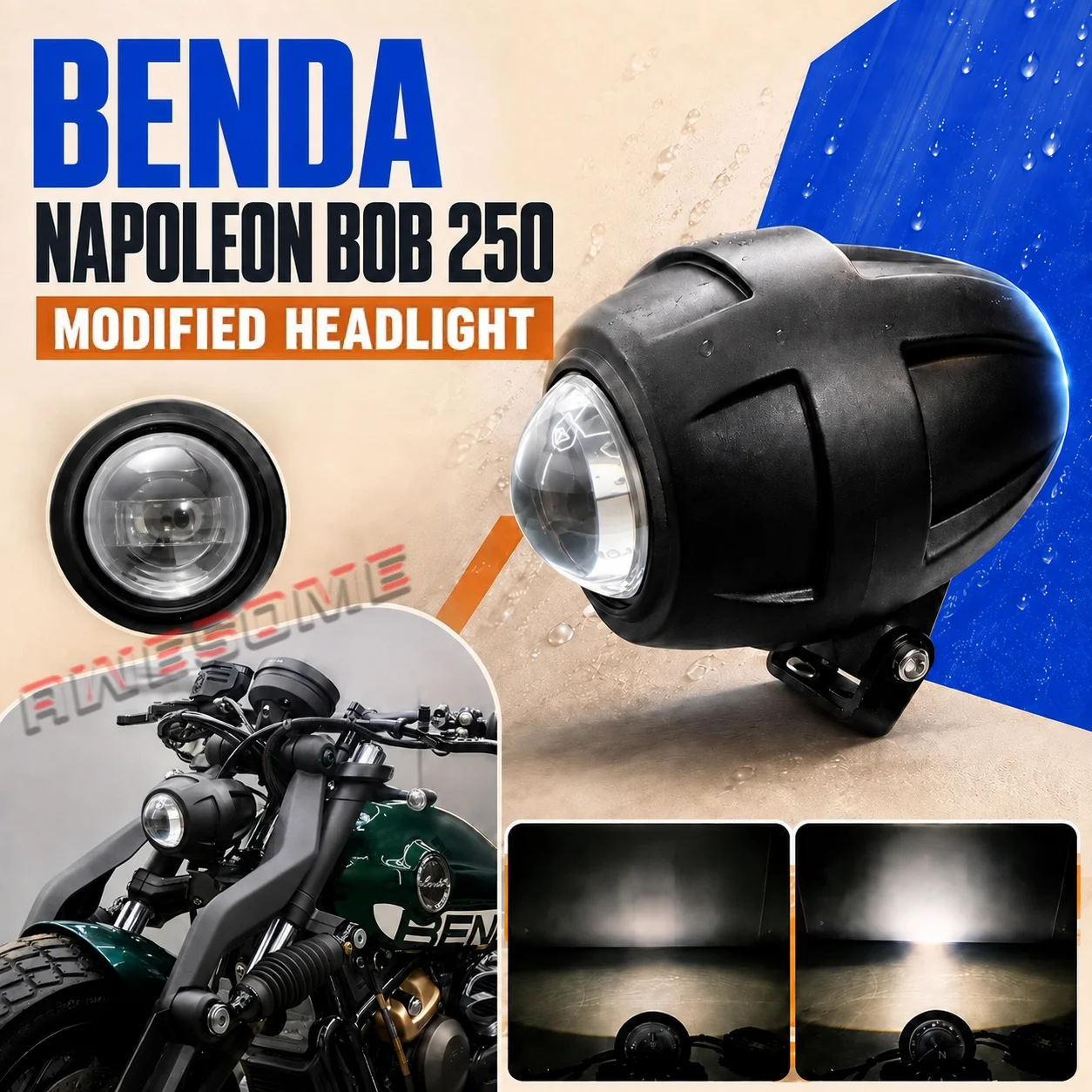 For Fit BENDA NAPOLEON BOB 250 Modified Headlight Assembly For 250 NAPOLEON BOB