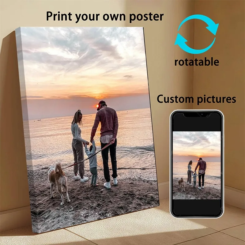 1Pc Personalized Family Photo Canvas Wall Art Custom Printed Picture with Frame Home Decor Keepsake Gift
