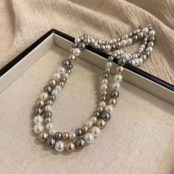 French Elegant Romantic Mixed Color Pearl Beaded Necklace Fashion Jewelry Sweet Accessories for Women's Collarbone Chain