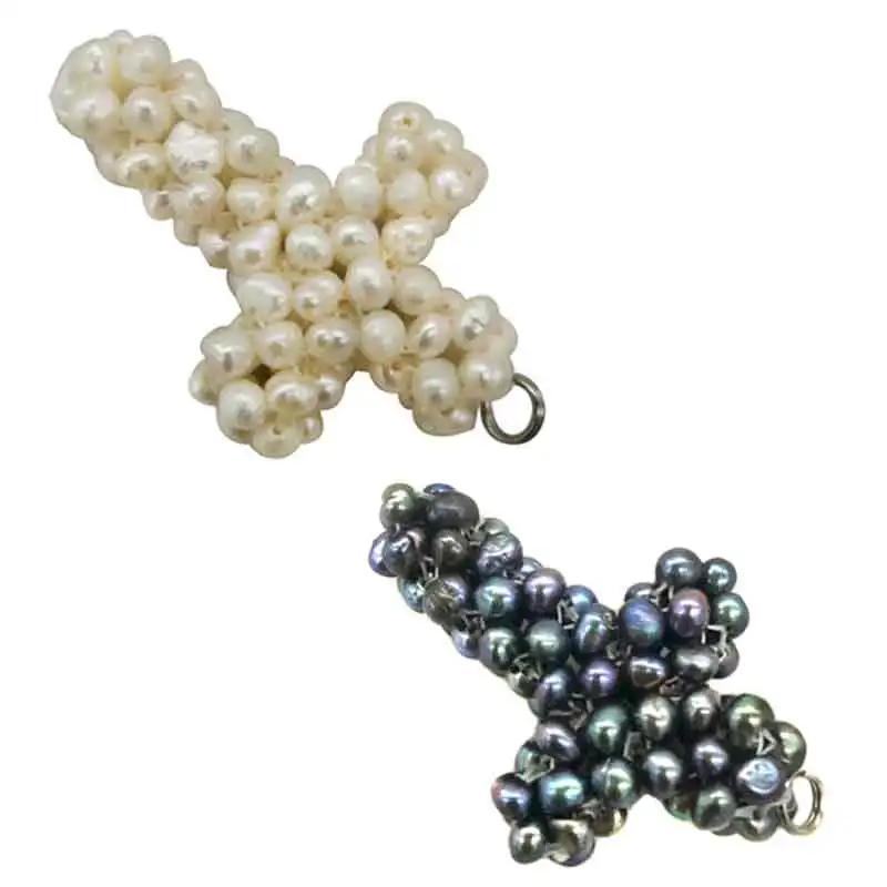 Wholesale 50mm Natural Pearl Braided Cross Charm Pendant