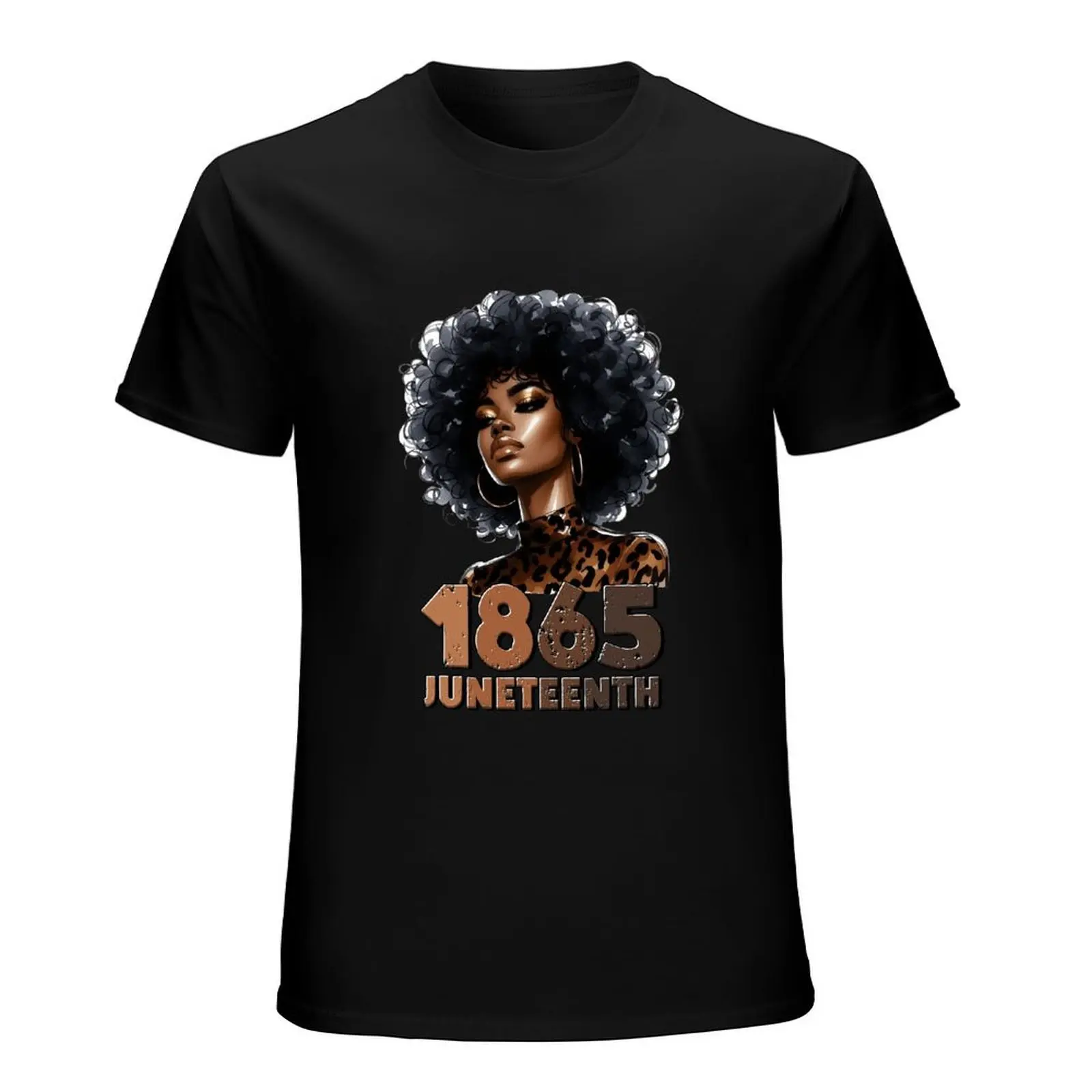 Juneteenth 1865 Afro Queen Leopard Print Melanin Woman Graphic T-Shirt Black Freedom Celebration Tee