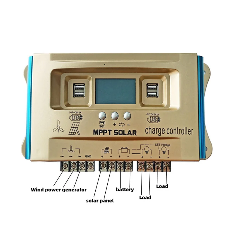 Imagem -02 - Controlador Híbrido Solar Eólico com Wi-fi App Monitor Regulador de Carregamento da Bateria Mppt Lcd Dual Usb 12v 24v 36v 48v 60v Novo