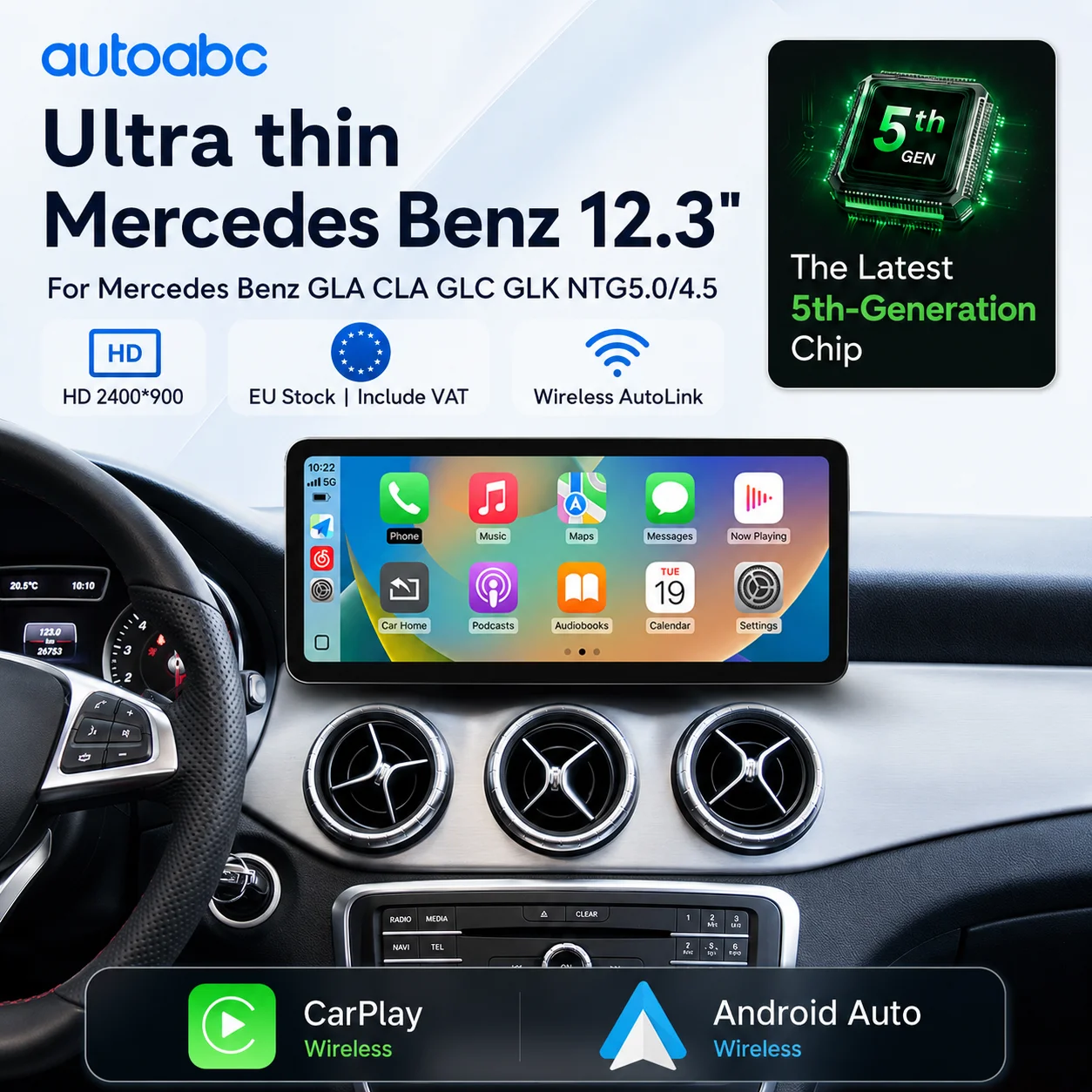 2400*900 12.3“ Ultracienki ekran Bezprzewodowe CarPlay Android Auto Radio samochodowe multimedialne do Mercedes-Benz W205 X253 GLC C Class Coupe W447 2015-2018