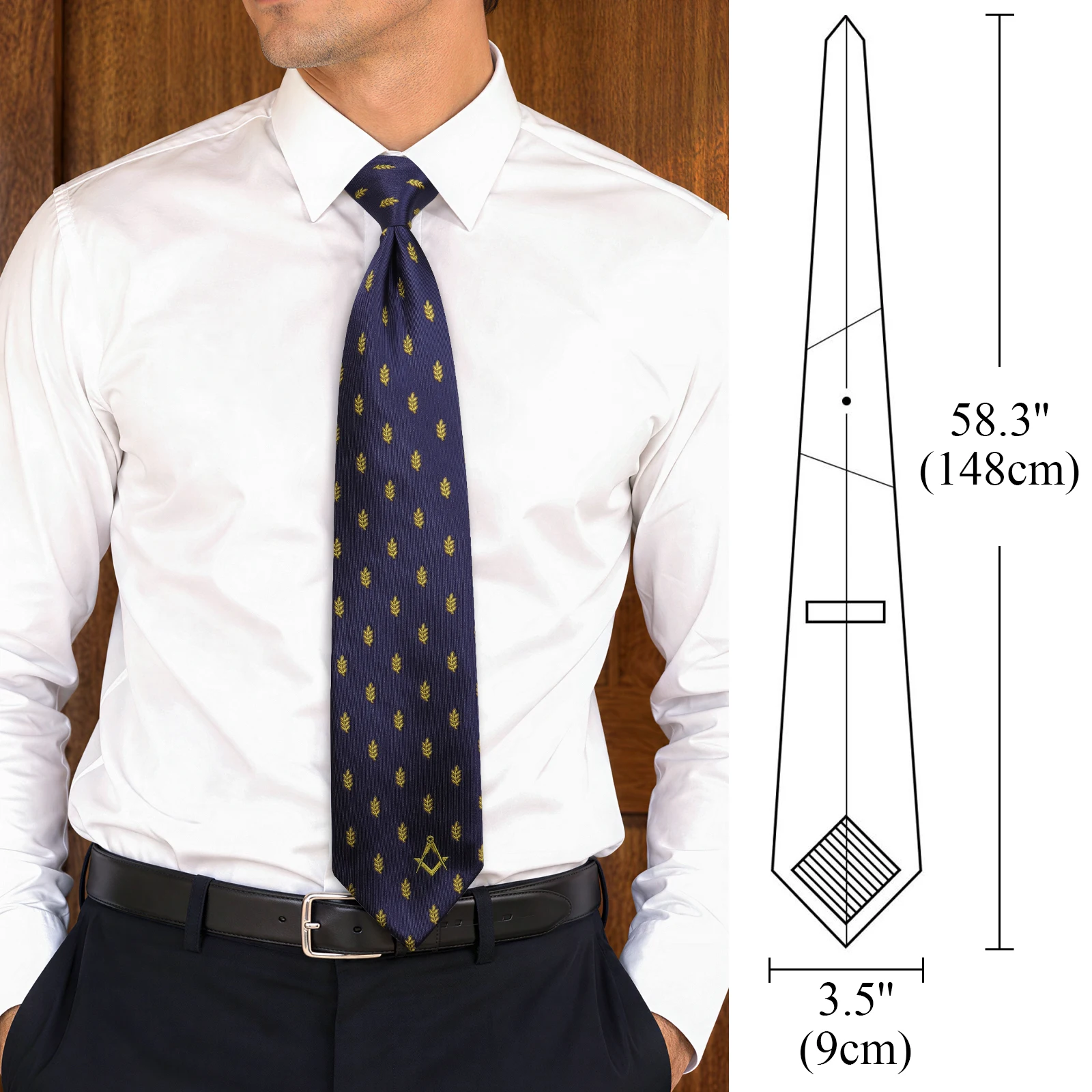 Masonic Pattern Necktie for Men, Woven Jacquard Polyester Neck Tie, Square Compass G Symbol Formal Business Wedding Necktie
