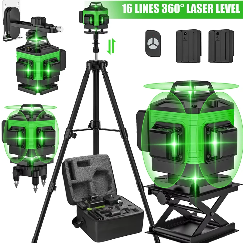 Nivel Láser 4D 16 Líneas, Autonivelación 360°, Haz Verde 🔵
