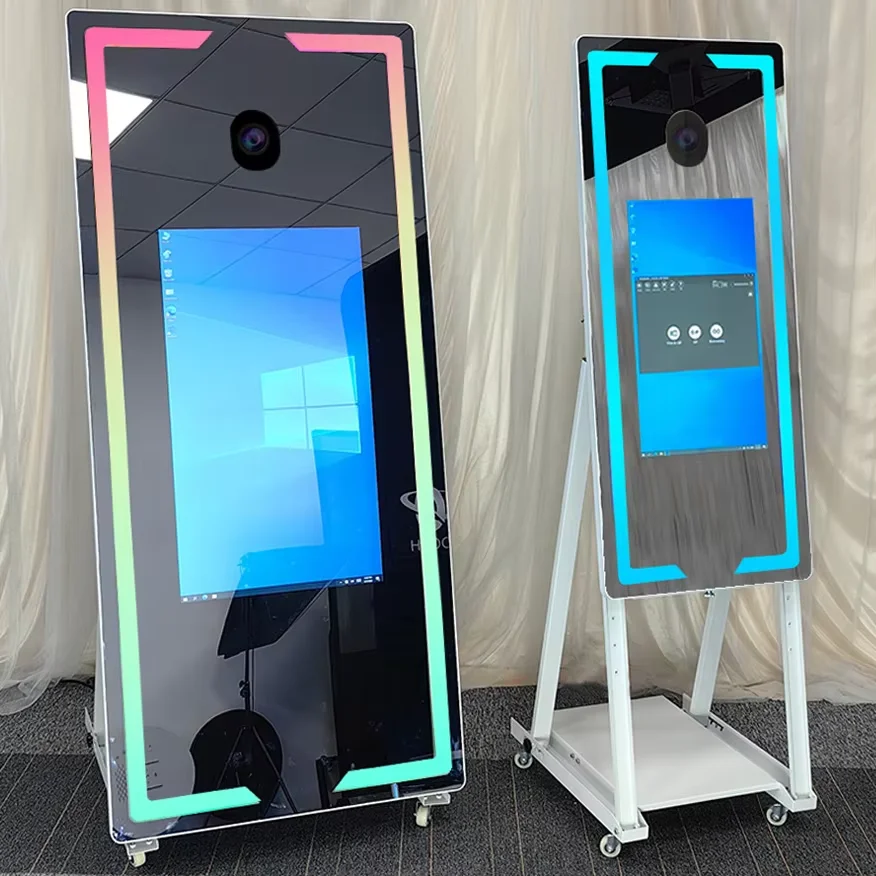 65 inch Magic Mirror Photo Booth 42in Touch Screen Built-in Mini PC Portable Mirror Photo Booth Selfie Machine for Partys Events