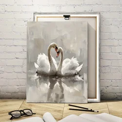 Ink Art Print of Swans in Love - Art Deco Wall Hanging Decor, Waterproof Canvas Solid Pattern Landscape Artwork for Home Office
