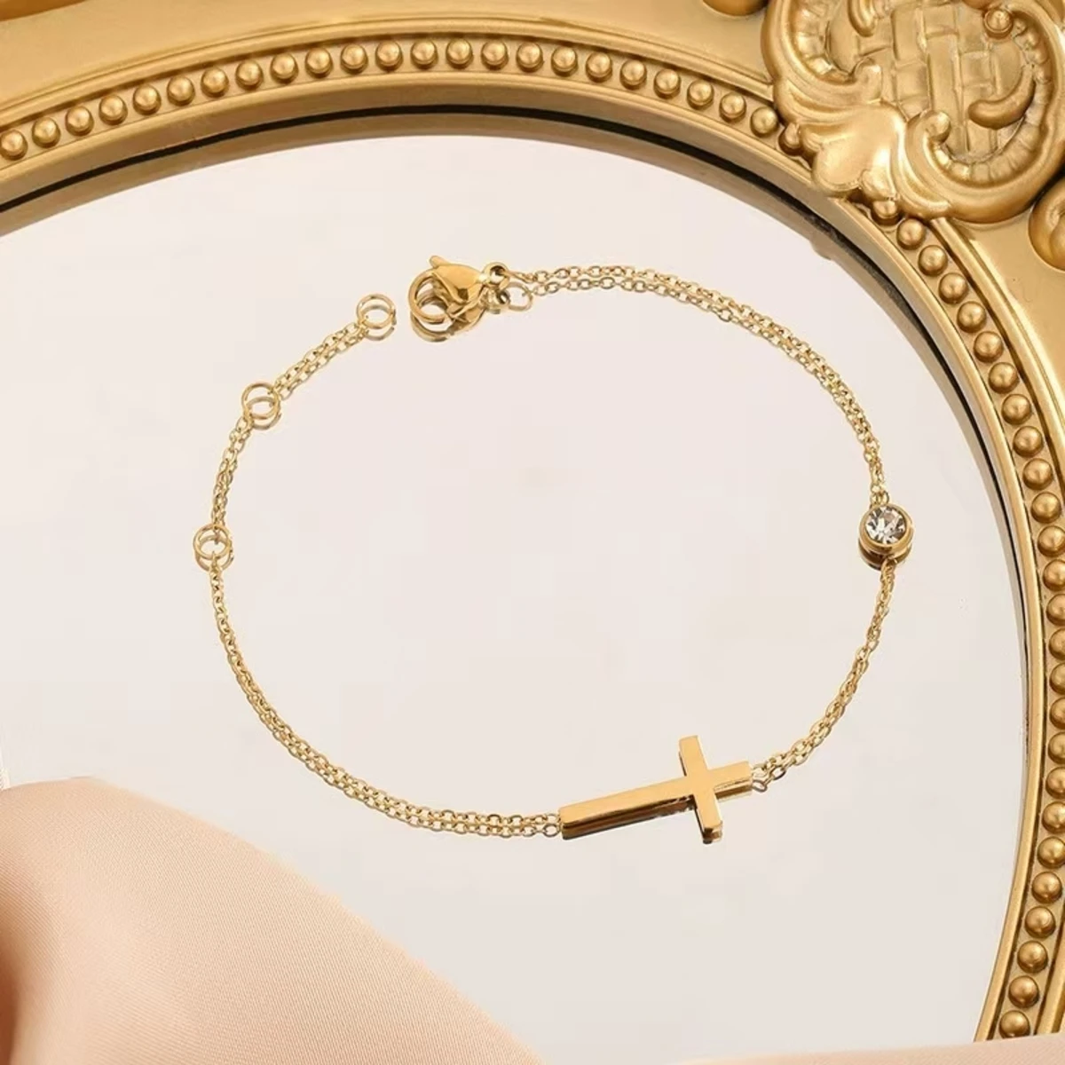 Stainless Steel Necklace Bracelet for Women Vintage Style Gold Color Cross Shape Women's Necklace Ladies Jewelry Party Gift image 3