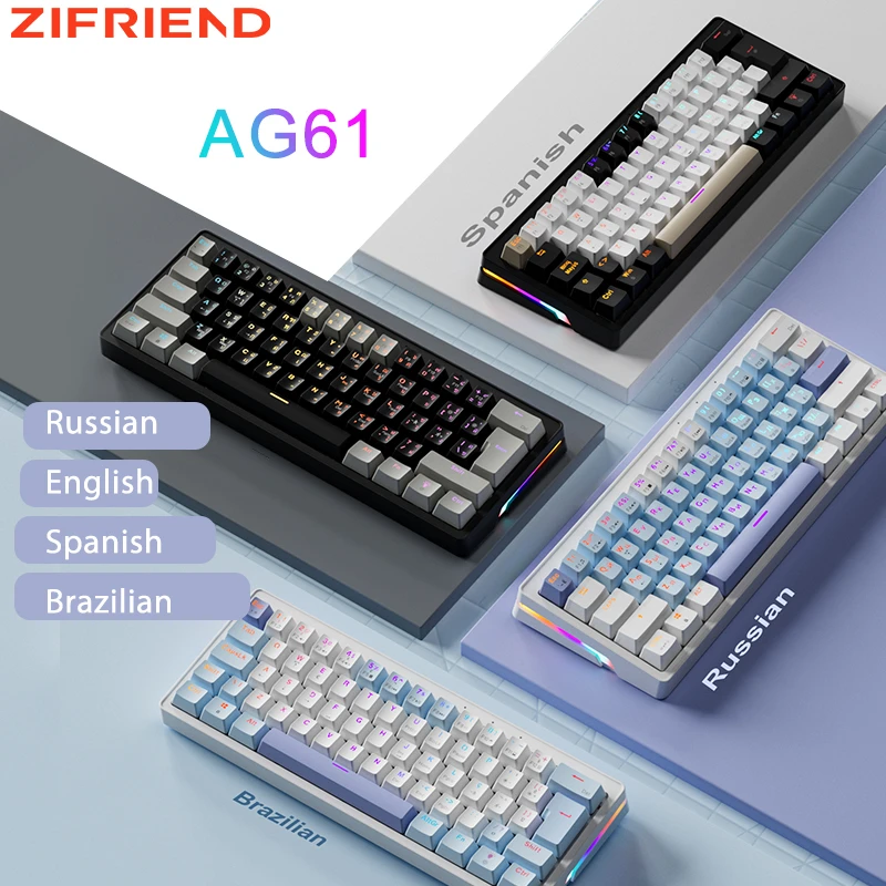 

ZIFRIEND AG61 61 Keys Mini Mechanical Keyboard 60% Wired Gaming Keyboard Rainbow RGB Hot Swap Russian/Spanish/Brazilian Gasket