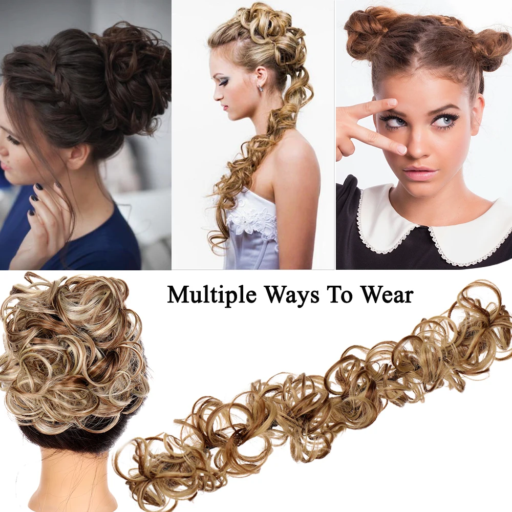 Allaosify Synthetic Curly Chignon Messy Hair Bun Hair Extension With Elastic Band Blonde Brown Fake Hairpieces Chignon For Women