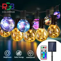 ColorRGB,Solar Outdoor String Lights,Solar & USB Dual Power G40 Globe String Lights for Backyard Pergola Party Bistro