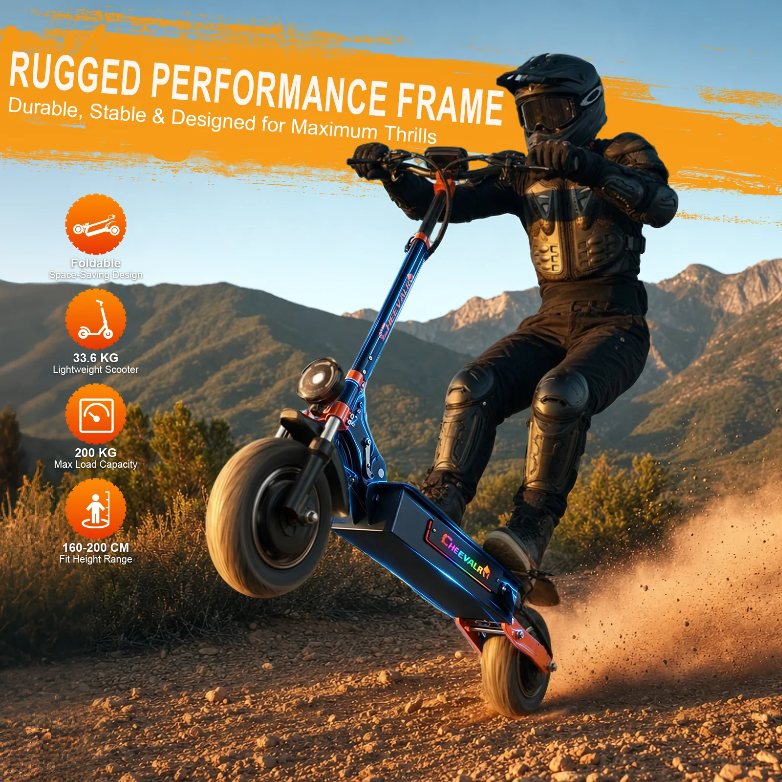 Zylvro Cheevalry S10 Elektroroller 3200W Doppelmotor 52V 36Ah 130KM Reichweite 70KM/H Offroad E-Scooter mit Sitz