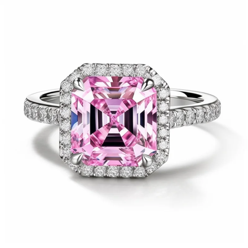 

SGARIT Classic Emerald Cut Pink Diamond Woman Engagement Ring Fashion Jewelry 3ct Moissanite 14K White Gold Halo Ring