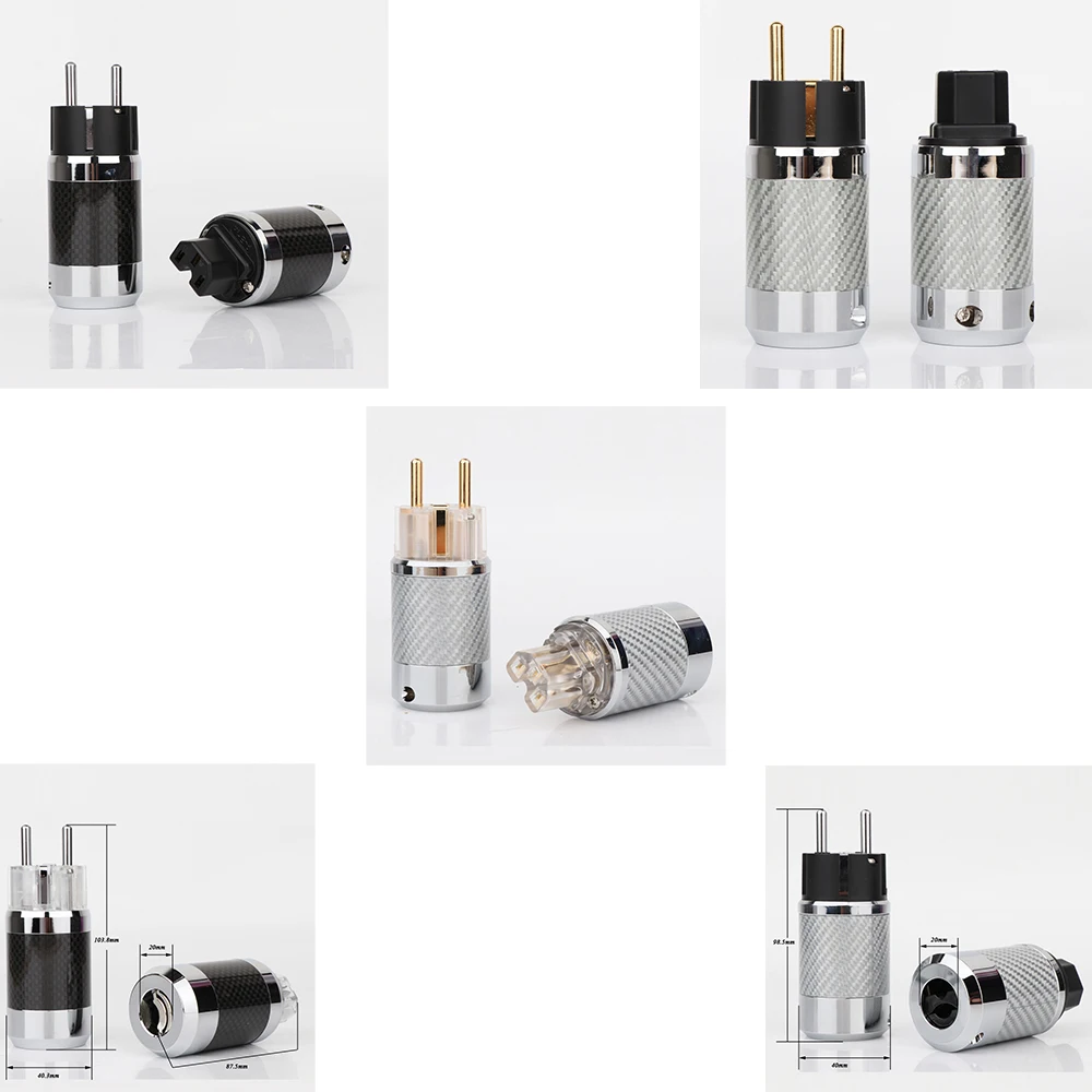

Pair BCF4/WCF4-E Carbon Fiber Gold/Rhodium Plated EU Schuko Power Plug +IEC C15 Female Connector ( Two Holes in Shells)