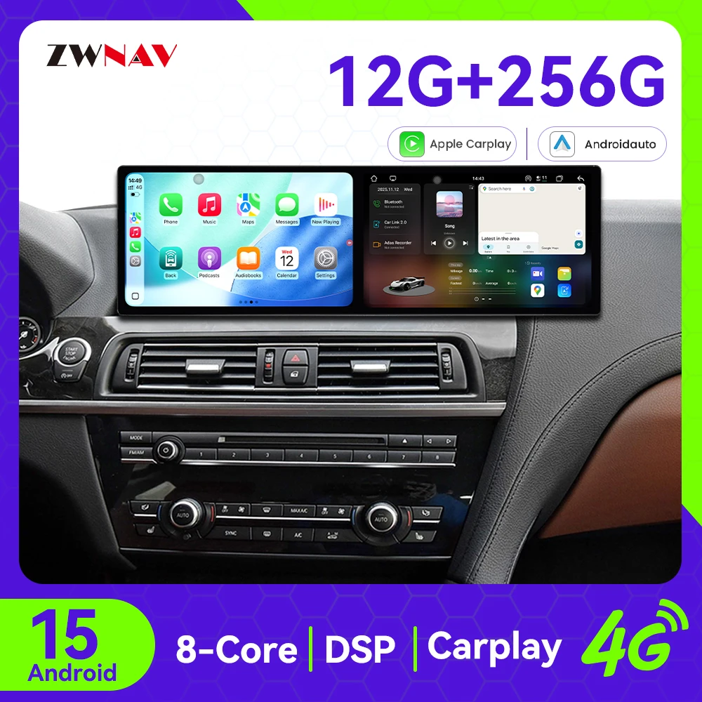 

ZWNAV Android 15 Car Radio For BMW 6 Series 2013-2017 Wireless CarPlay Android Auto DSP Sound GPS Navigation Octa-Core Fast Boot