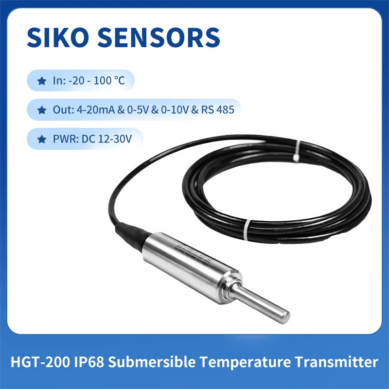 0-100 ℃ Immersion Well Temperature Sensor 4 20mA Output 2 Wire IP68 Stainless Steel Probe