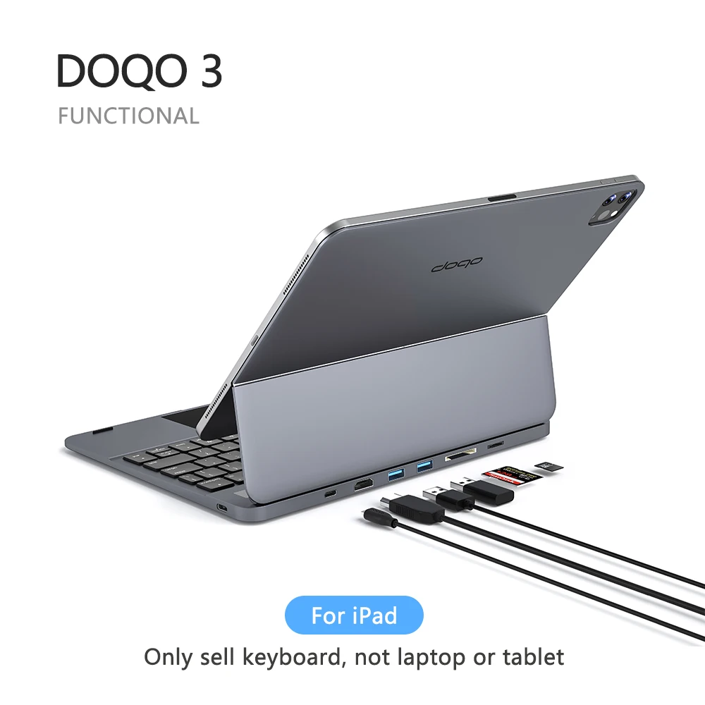 DOQO 3: aluminium Aloi iPad Air 4/5 Pro 11 inci '12, 9 inci casing Bluetooth ajaib keyboard dengan fungsi Hub 7-in-1 EUR