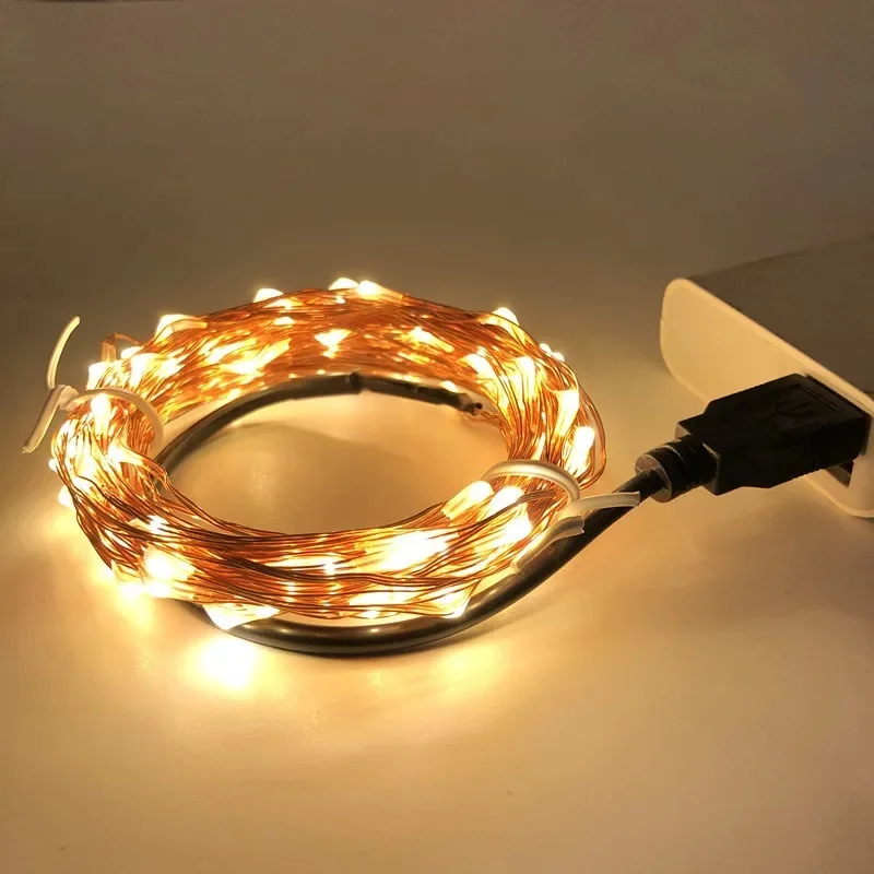 Chaîne d'éclairage Led colorée pour vacances, 2M, 5M, 10M, lumières colorées, décoration de mariage, noël, chaîne étoile, blanc chaud, USB, fil de cuivre