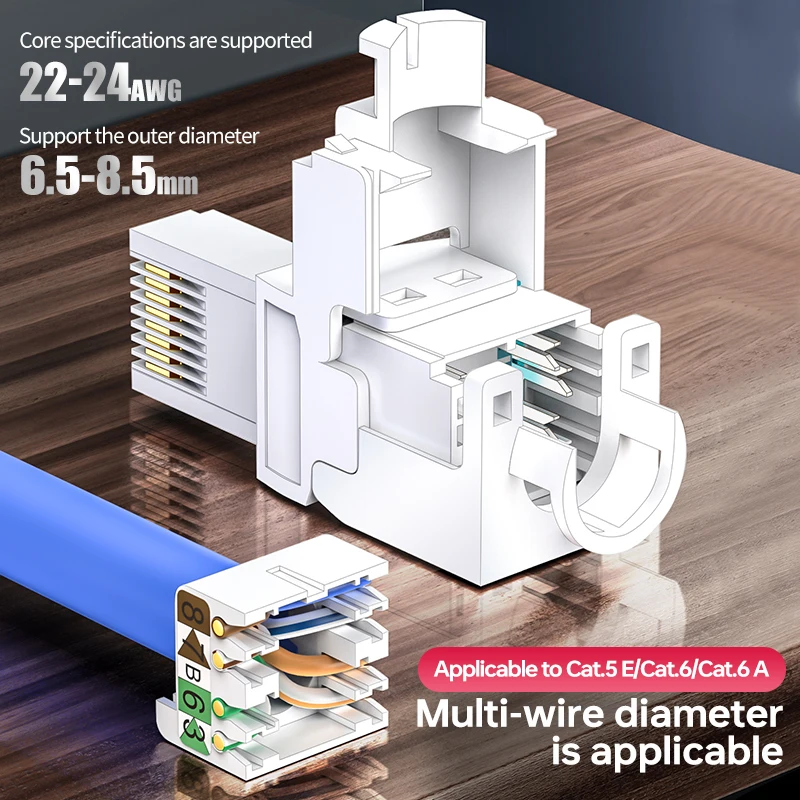 CNCOB Cat6 RJ45 Connettore non schermato gratuito 50μ placcato oro per Cat6 23-26AWG Nessun crimpatura necessario Spina Ethernet per stampo di precisione