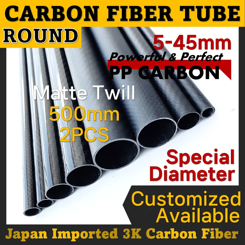 2pcs/lot 500mm Carbon Fiber Tube Thickness 1.5-2.0mm for RC Airplanes Parts OD 8mm 10mm 15mm 20mm 22mm 25mm 28mm 30mm 35mm 42mm