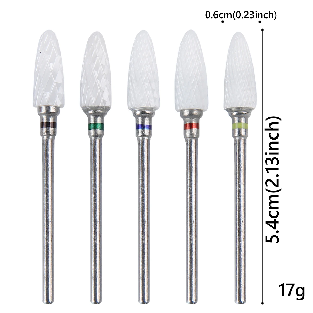 5個入りセラミックネイルドリルビットセット、プロ仕様のコーン型セラミックビット、シェーピング、研磨、アクリルジェルネイルの除去に