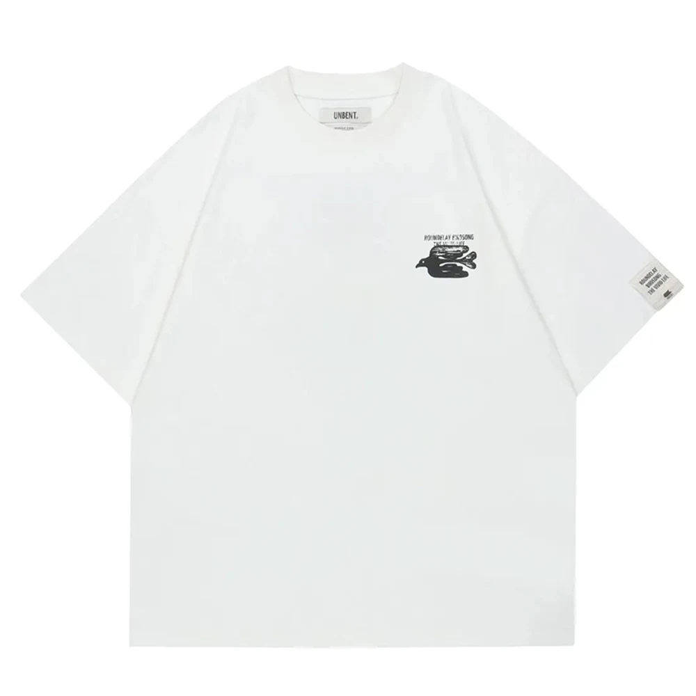 Men Japanese Casual Retro Printed Short-sleeved T-shirt Loose Daily Simple Half-sleeve Pure Cotton Oversized T-shirt Tops Unisex