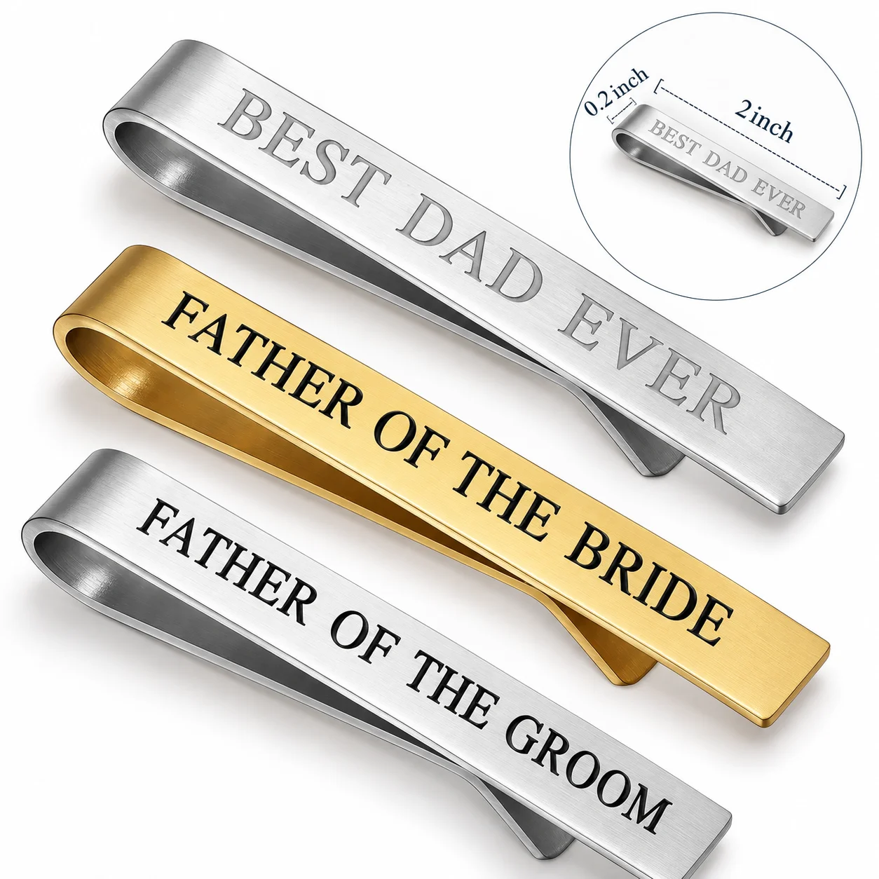 2 Inch Stainless Steel Engraved Tie Clip for Men, Best Dad Ever Father of the Bride Groom Wedding Gift Tie Bar HAWSON