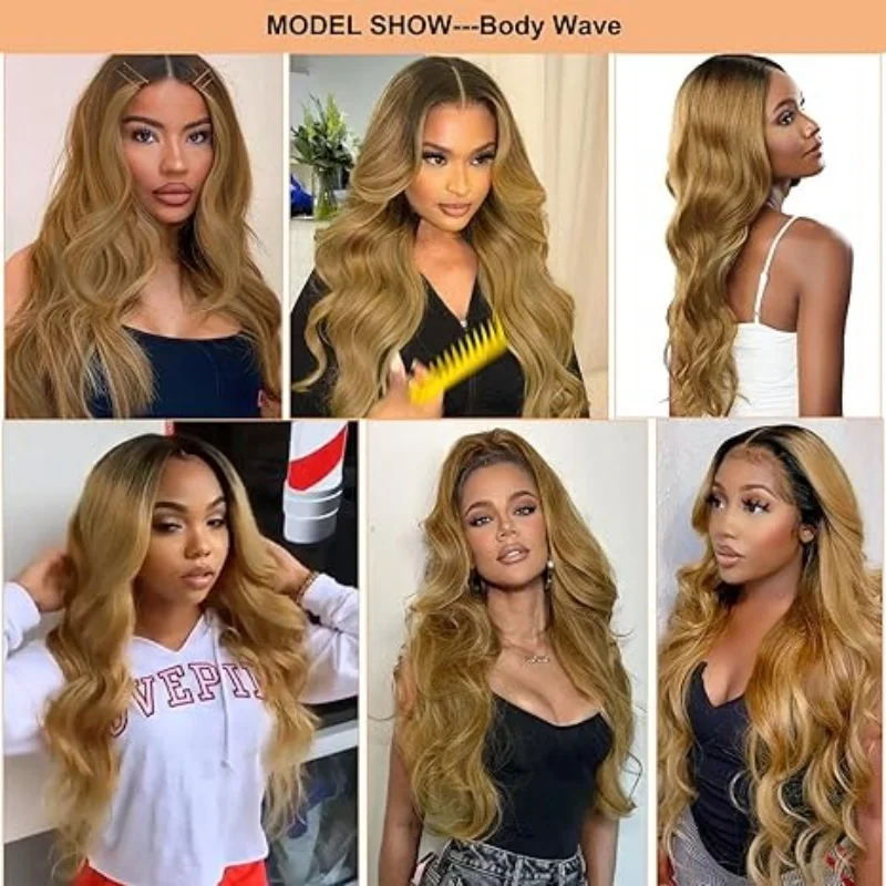 4x4 Hd Ombre Wigs 1B/27 Colored Lace Front Human Hair Wig For Women Honey Blonde Body Wave Hd Lace Frontal Wig Glueless Install