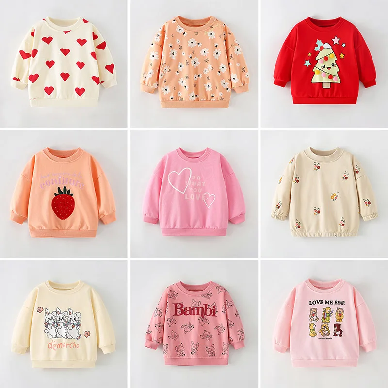 100% Terry Cotton Sweater Brand Quality Children t-shirt Tee Blouse Infant Baby Girl Clothes Kids Hoodies Girls Tops Sweatshirts