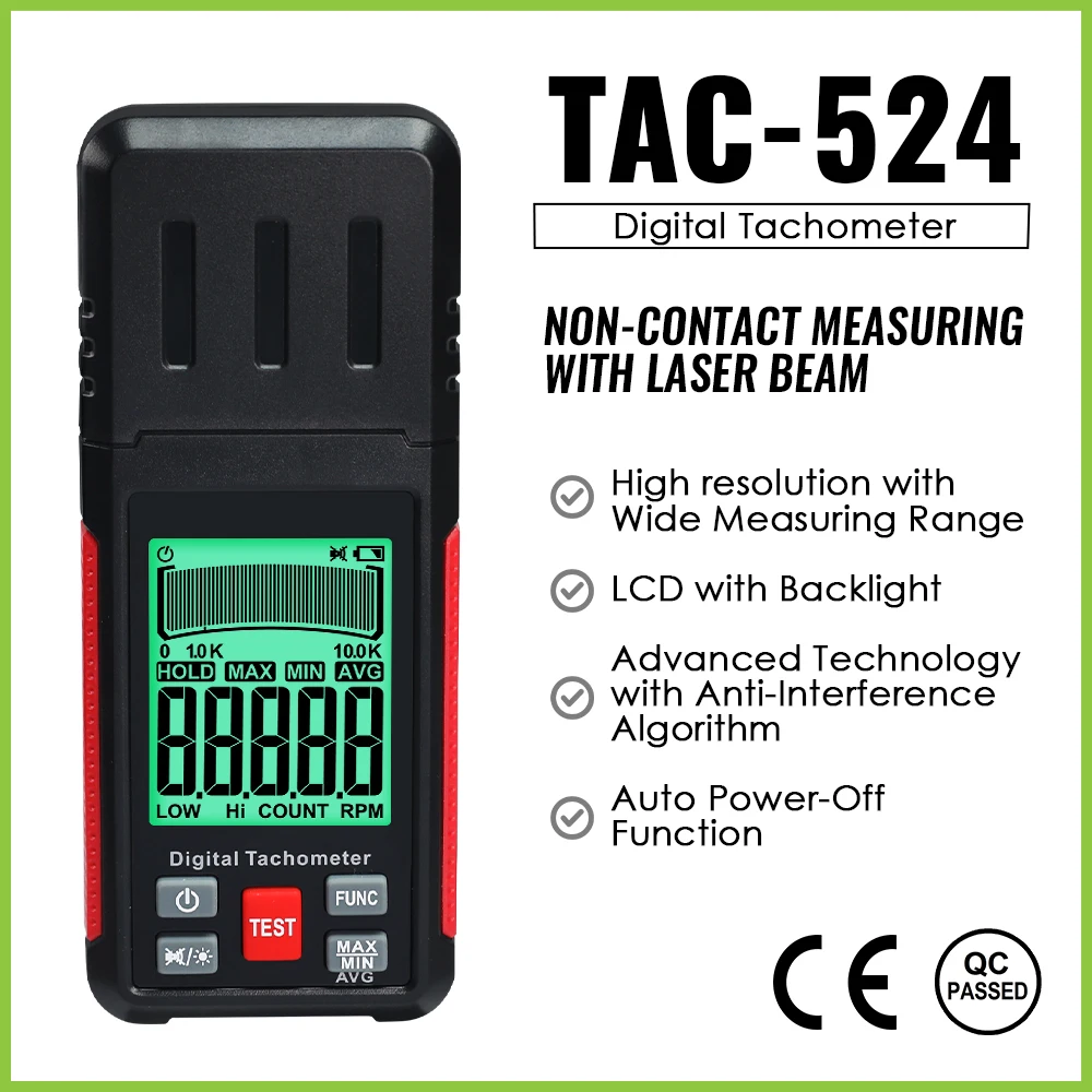 Industrial Laser Tachometer - Digital High-Precision Tachometer Non-contact Tester RPM