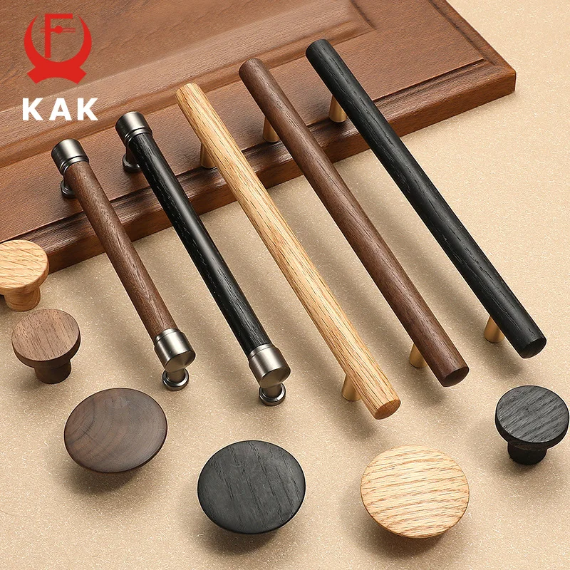 

KAK Wooden Furniture Handle Natural Walnut Kitchen Cabinet Handles Shoe Cabinet Drawer Knobs Cupboard Door Pulls Door Hardware